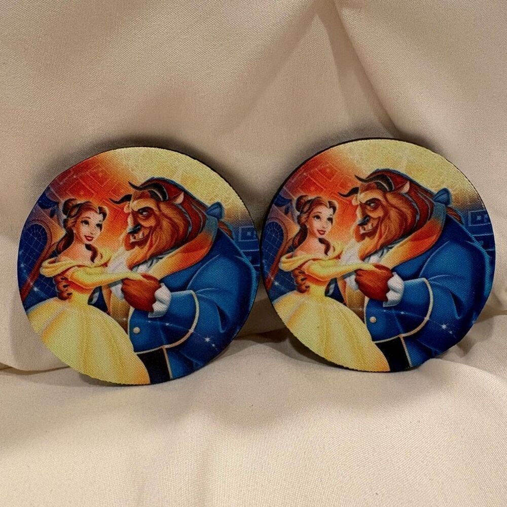 Beauty and the Beast Belle Car Coasters Rubber Pads for Non-Slip Cup Holder NWT